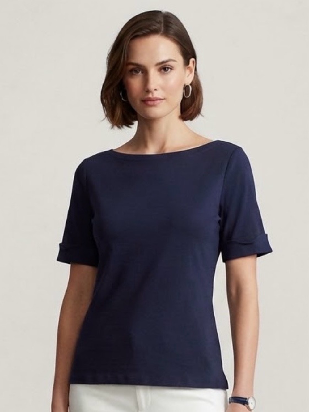 Lauren Ralph Lauren Women’s Navy Blue Boatneck Knit Top XL